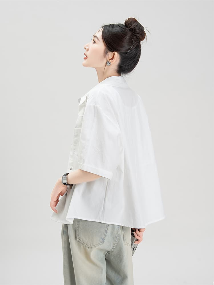 柄シャツ シンプル五分袖ベーシックシャツ