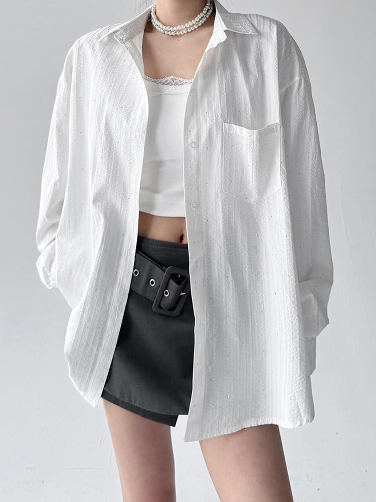 柄シャツ 柄シャツ ストライプ織り風合いゆったりシャツ