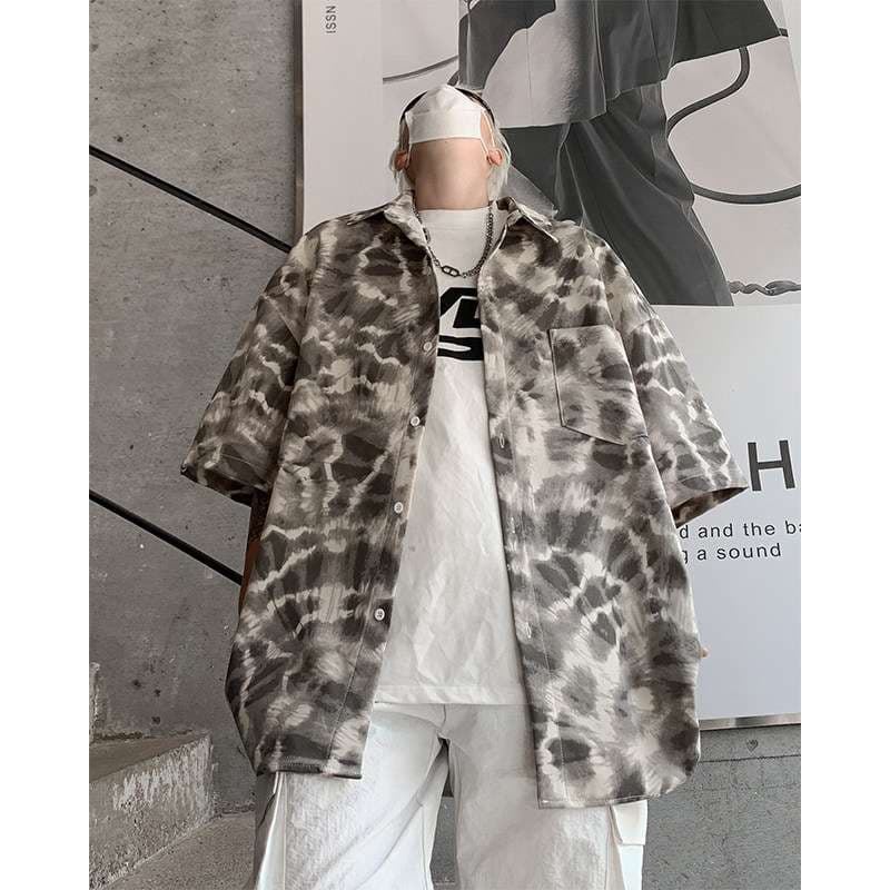 柄シャツ ムラ染めモダンルーズシャツ