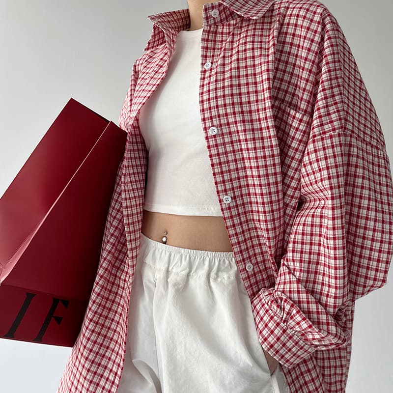 柄シャツ ゆったりシルエット格子柄シャツ