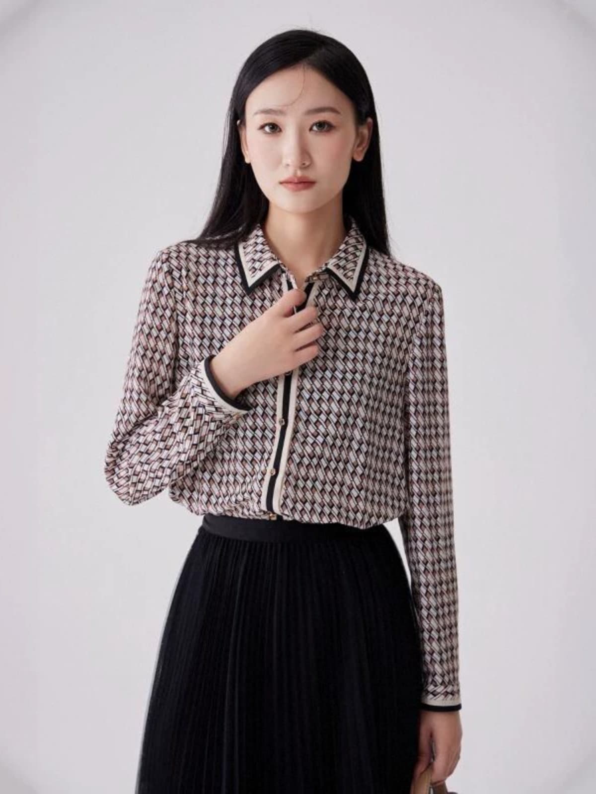 柄シャツ 柄シャツ 格子模様ストライプシャツ