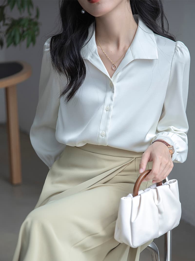 柄シャツ 優雅なパフスリーブシャツ
