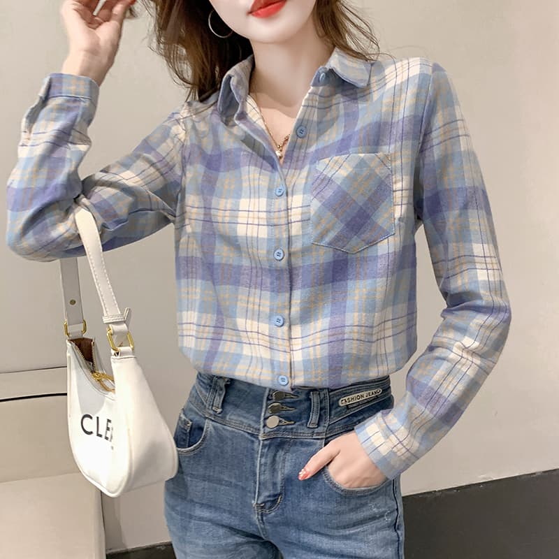 柄シャツ 柄シャツ 優美格子柄コットンシャツ