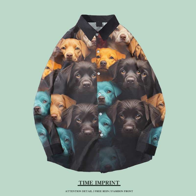 猫柄シャツ　もふもふ猫ちゃん集合柄シャツ
