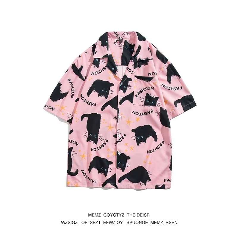 ゆるかわ黒猫 シルエット柄シャツ