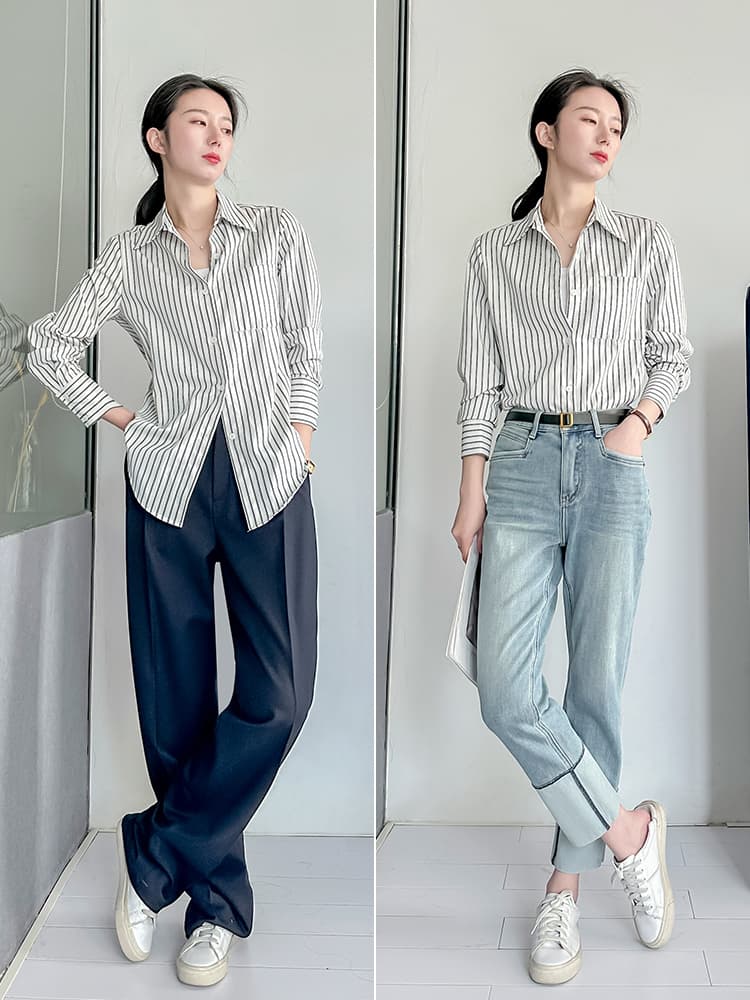 柄シャツ 縦縞クラシック チェック柄シャツ