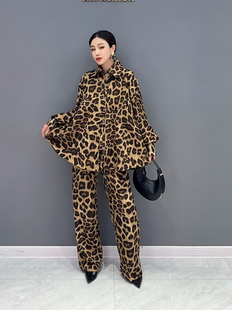 柄シャツ 野性的優美ヒョウ柄セットアップ