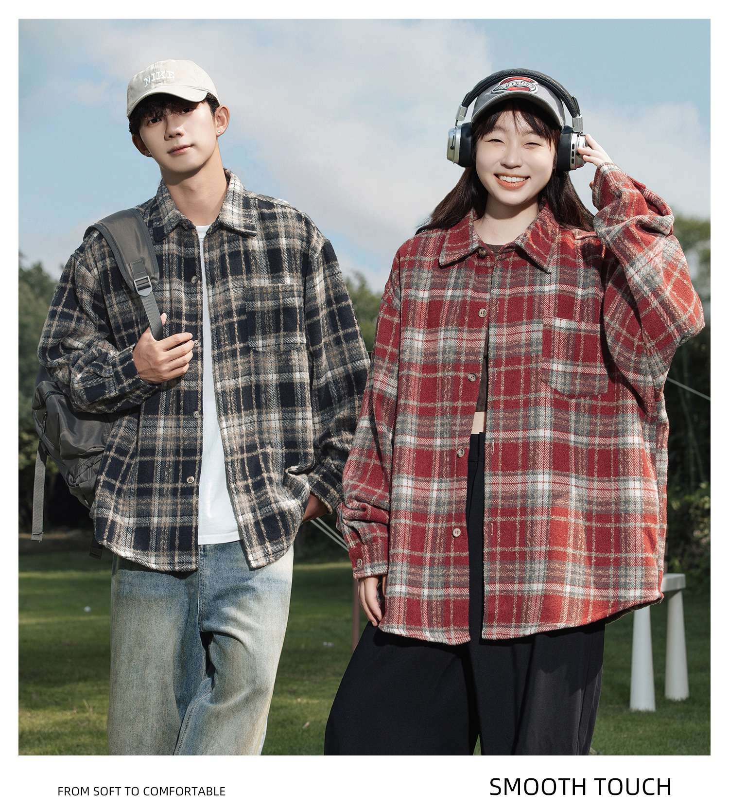 チェック柄シャツ　ゆるふわ カジュアル 柄シャツ メンズ レディース