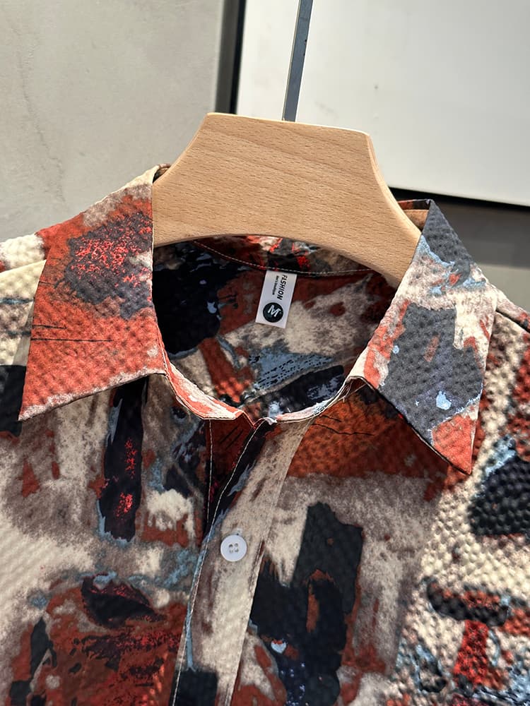 柄シャツ 芸術的筆遣い 半袖総柄シャツ