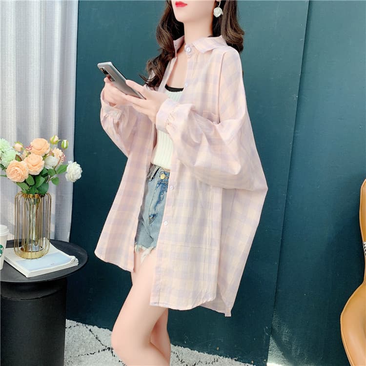 柄シャツ 爽やかオーバーサイズチェック柄シャツ