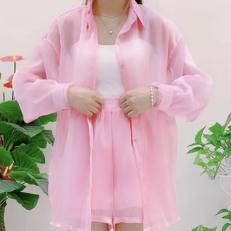 柄シャツ 透け感シアーシャツ