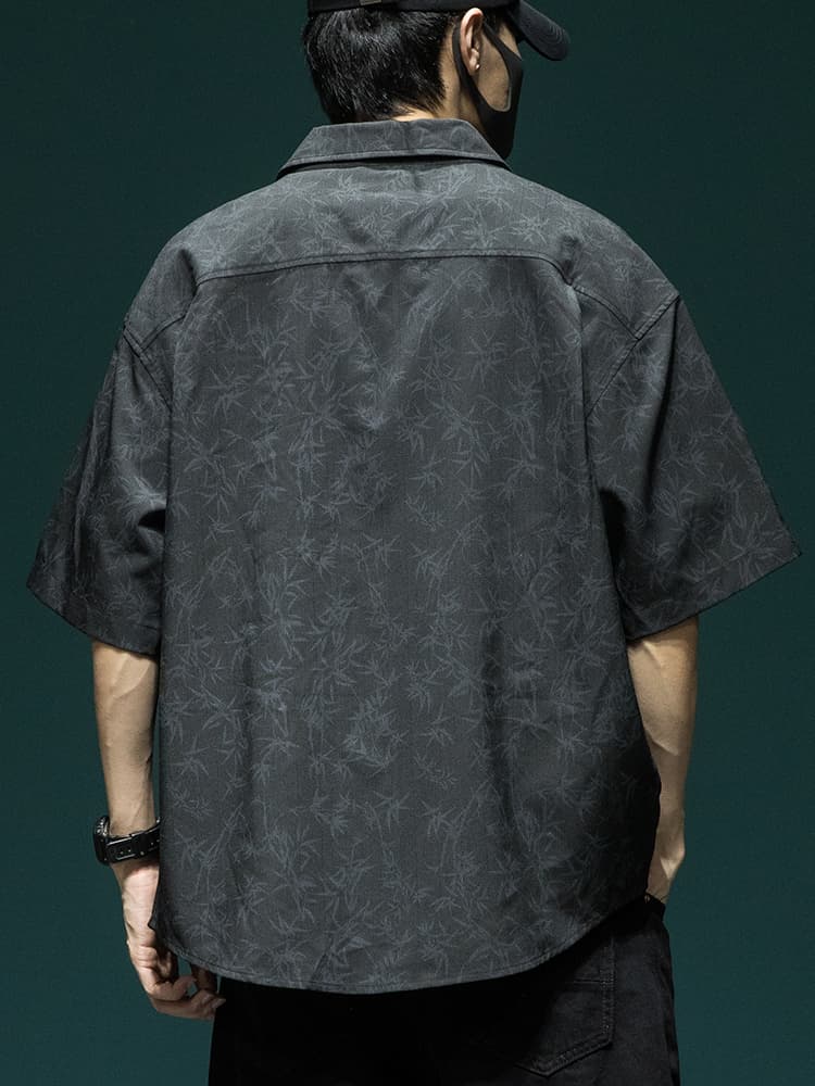 柄シャツ 竹模様プリントオーバーサイズシャツ