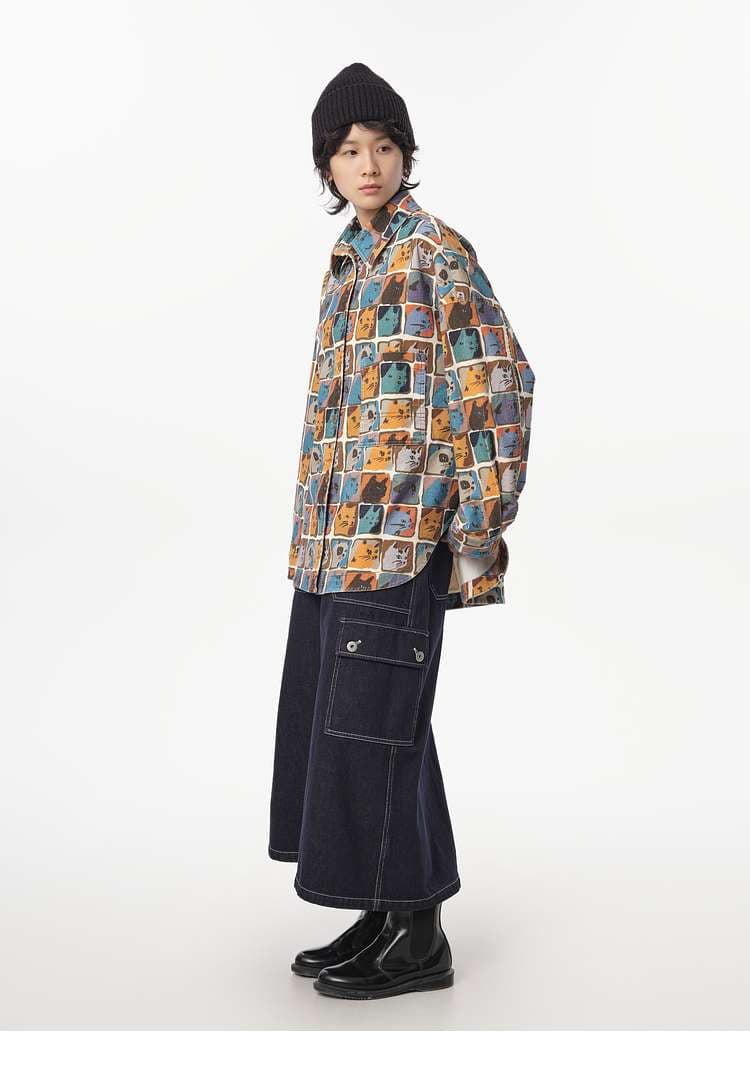 猫柄シャツ キュートな表情猫づくしシャツ