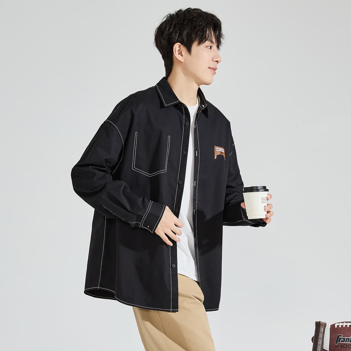 柄シャツ ステッチ際立つワークシャツ