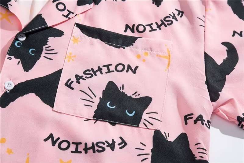 ゆるかわ黒猫 シルエット柄シャツ