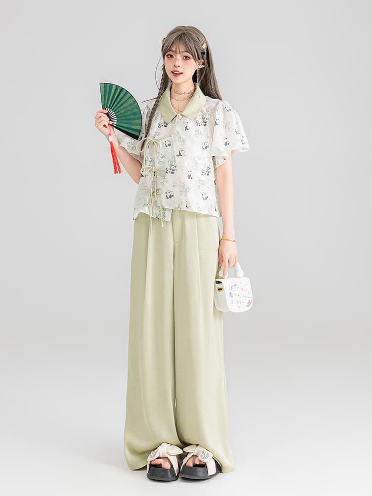柄シャツ パンダ竹林 なごみ総柄シャツ