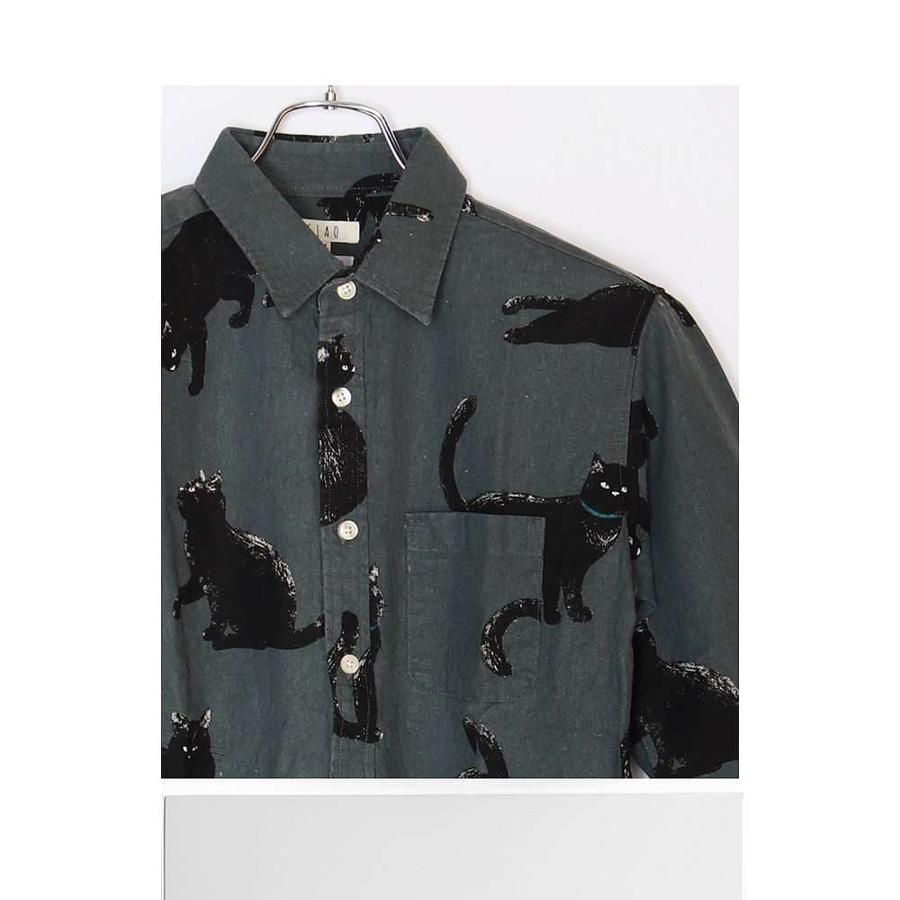 柄シャツ 愛らしい猫づくしシャツ