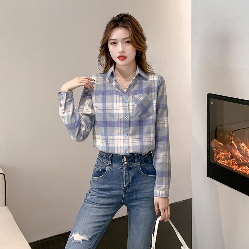 柄シャツ 柄シャツ 優美格子柄コットンシャツ