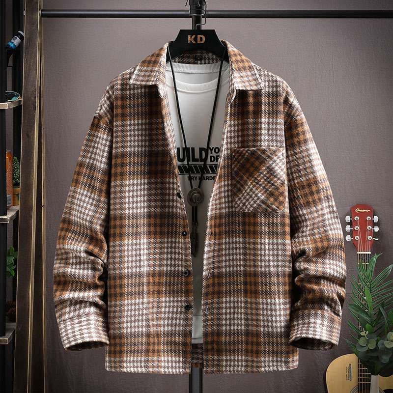 柄シャツ レトロ調ゆったりチェックシャツ