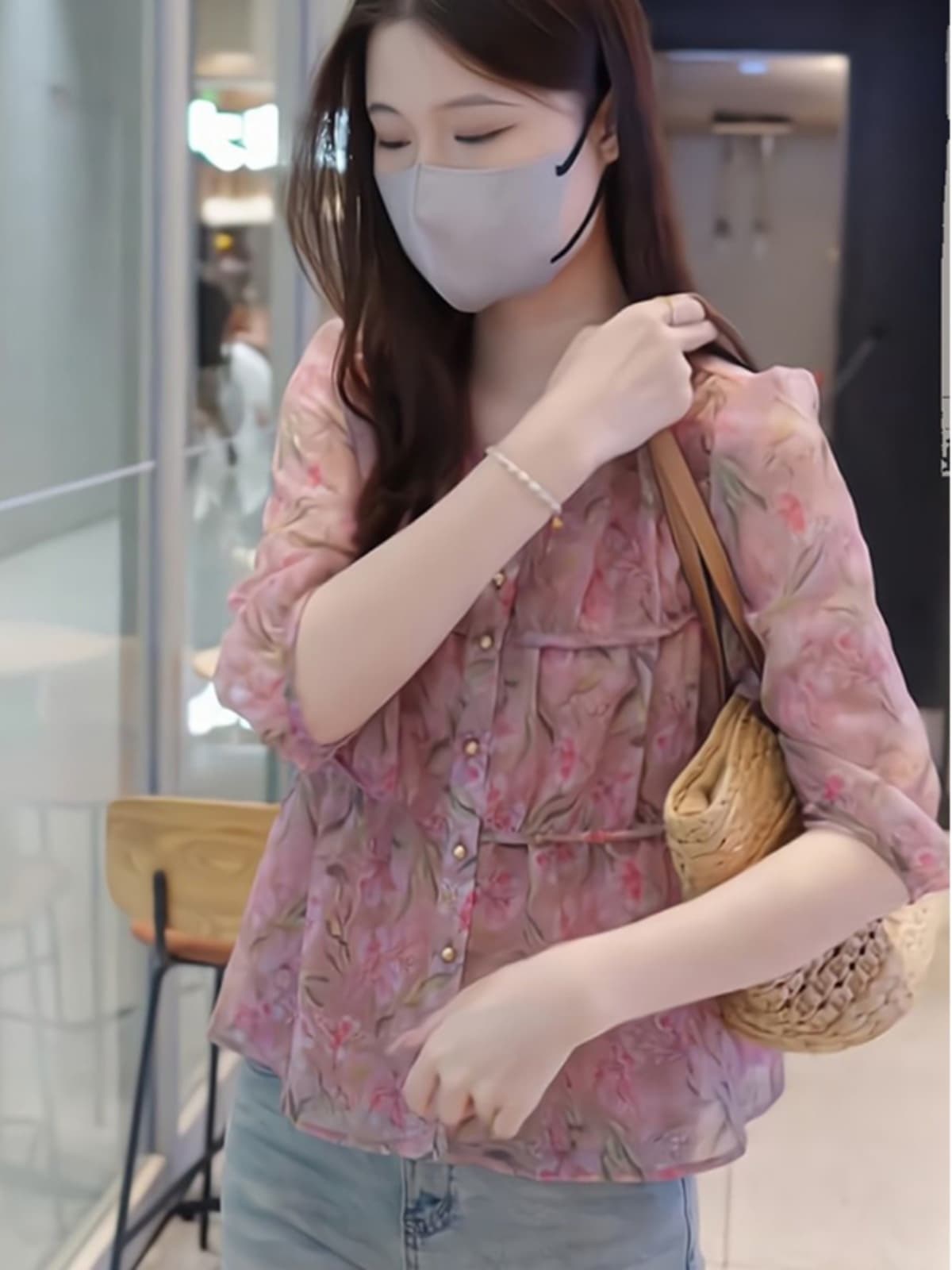 柄シャツ 柄シャツ 優美な花園ギャザーブラウス
