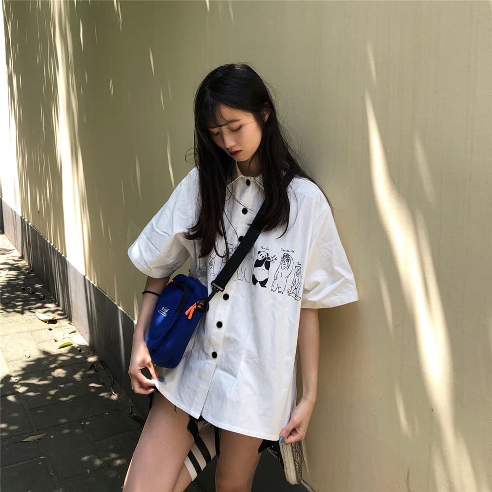 柄シャツ くまパレード イラスト柄シャツ