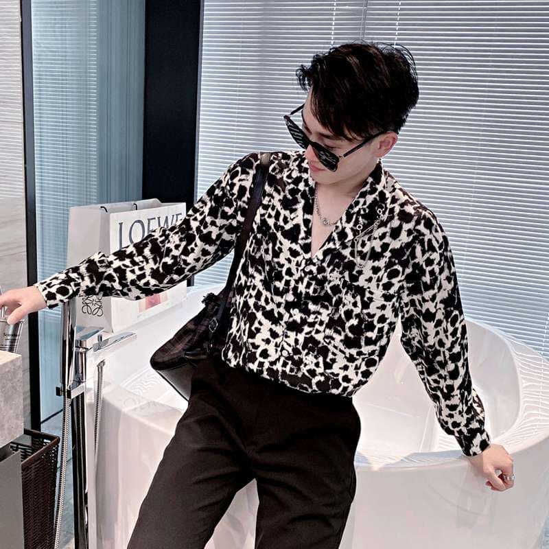 ヒョウ柄シャツ モダンヒョウ柄開襟シャツ