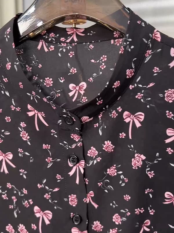 柄シャツ 優美なリボン舞う小花シャツ