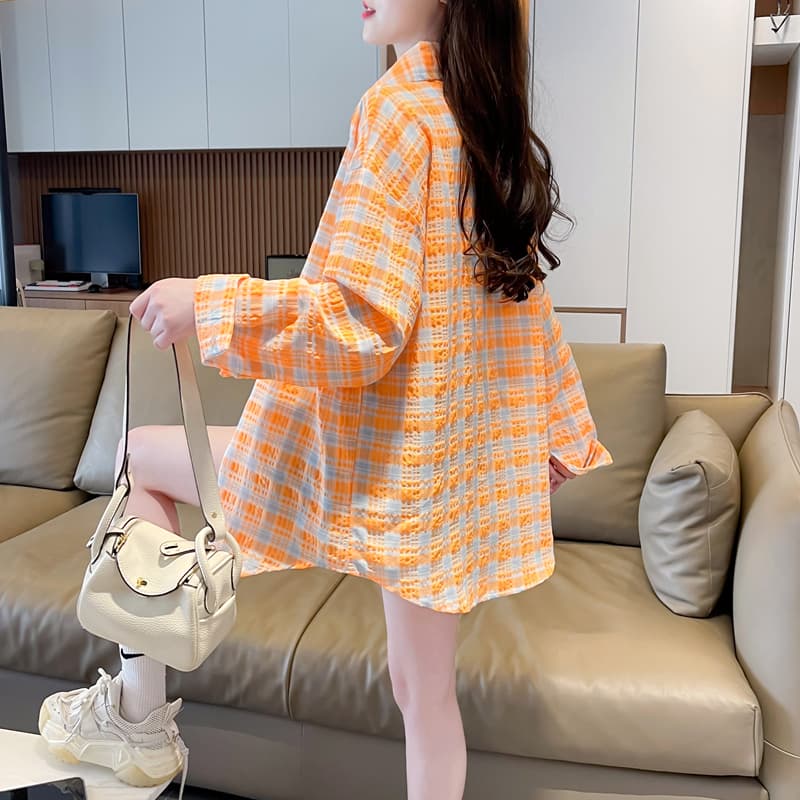 柄シャツ 透かし織りチェックシャツ