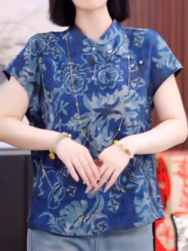 柄シャツ 優雅な薔薇模様スタンドカラーシャツ