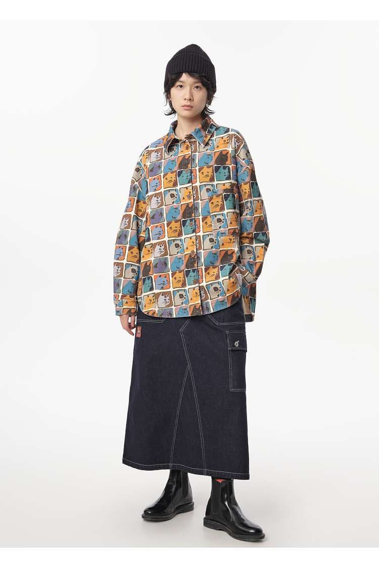 猫柄シャツ キュートな表情猫づくしシャツ