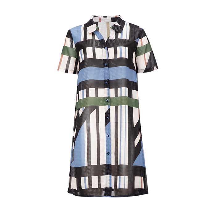 柄シャツ モダンブロックチェックシャツワンピース
