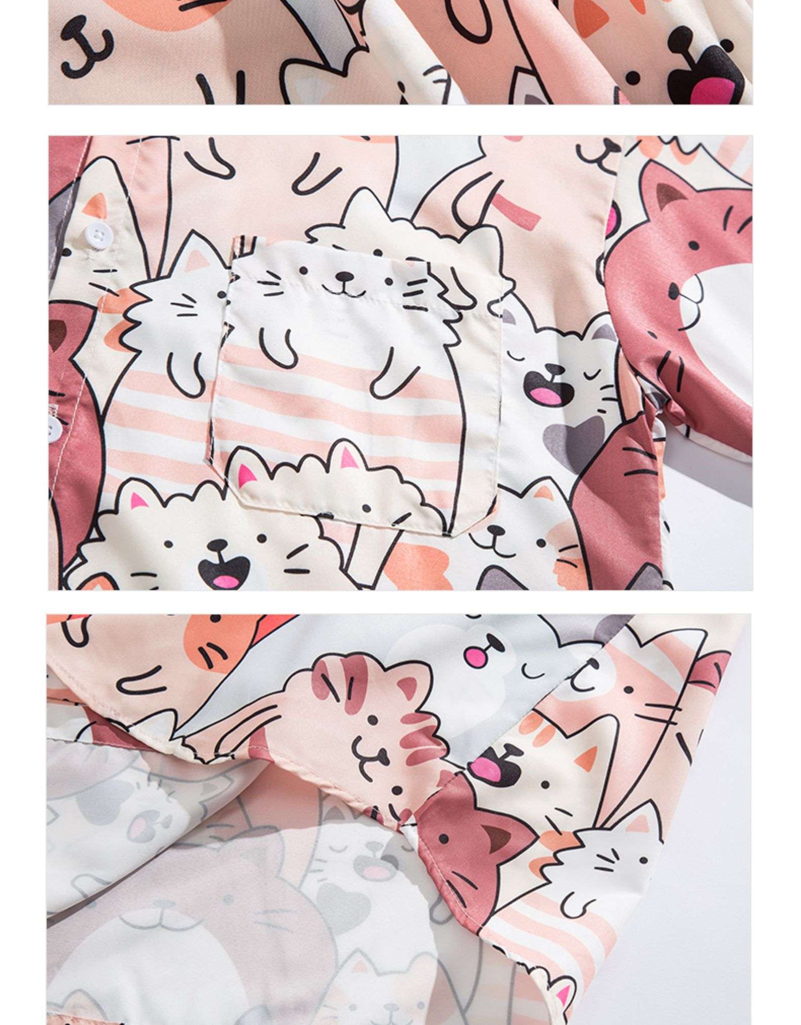 柄シャツ もこもこ猫づくし ゆるかわシャツ