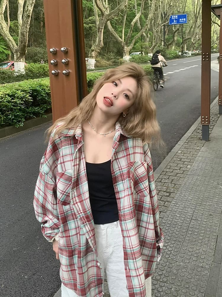 柄シャツ 柄シャツ 格子模様のやわらか日常シャツ