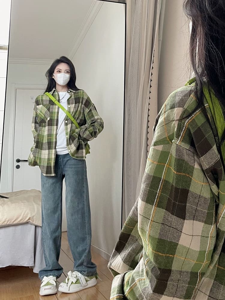 柄シャツ 草原の風格 格子模様シャツ