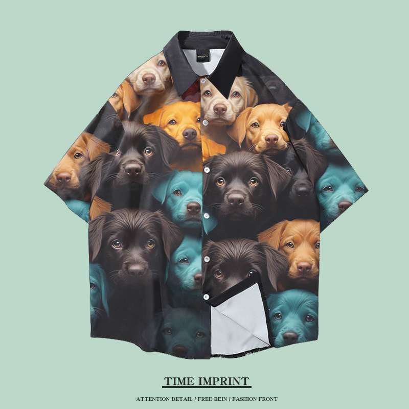 猫柄シャツ　もふもふ猫ちゃん集合柄シャツ
