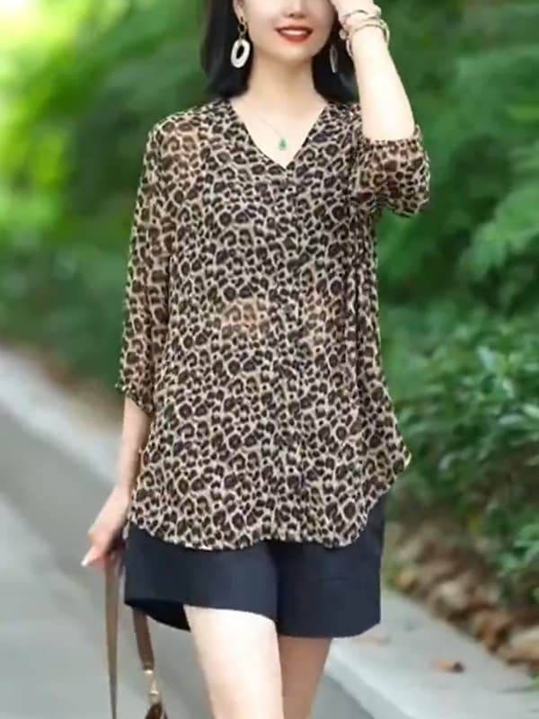 柄シャツ 優美なる野性美 七分袖ヒョウ柄シャツ