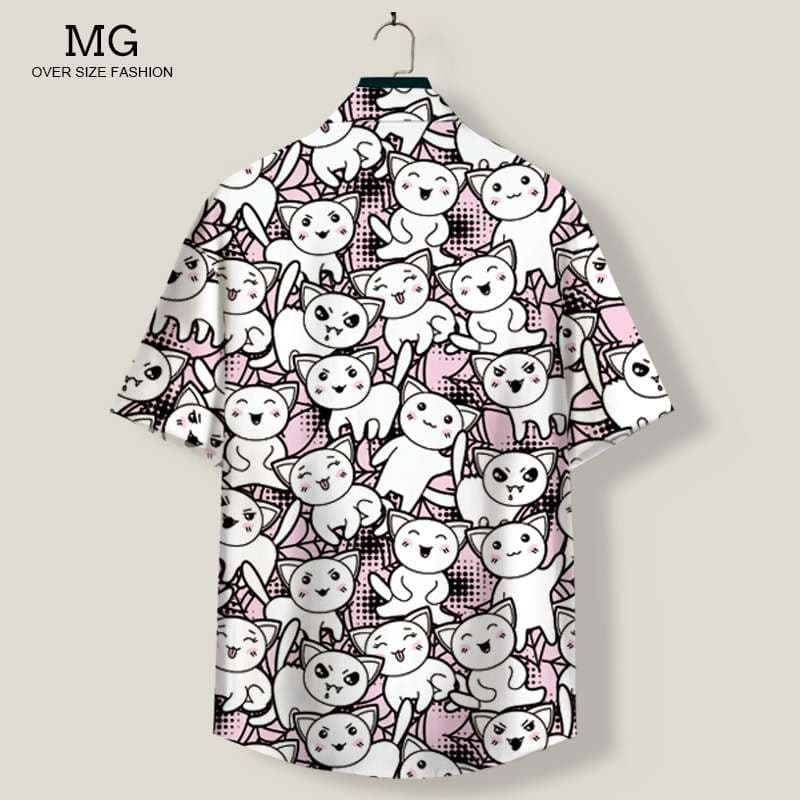 猫柄シャツ　かわいい猫ちゃんいっぱい柄シャツ