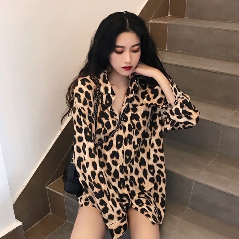 柄シャツ 柄シャツ 野性の輝き ヒョウ柄ゆったりシャツ