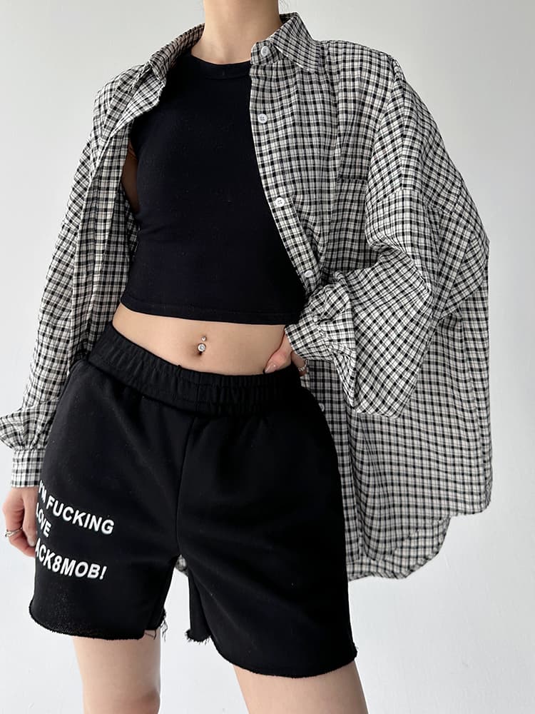 柄シャツ ゆったりシルエット格子柄シャツ