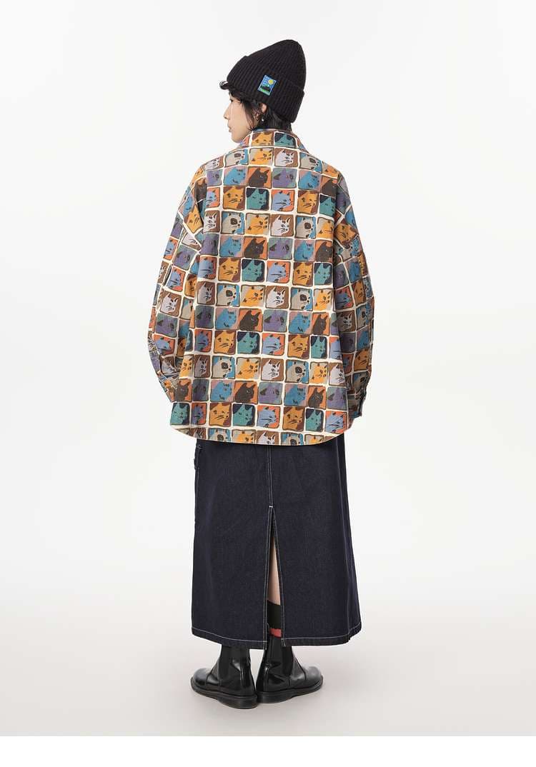 猫柄シャツ キュートな表情猫づくしシャツ