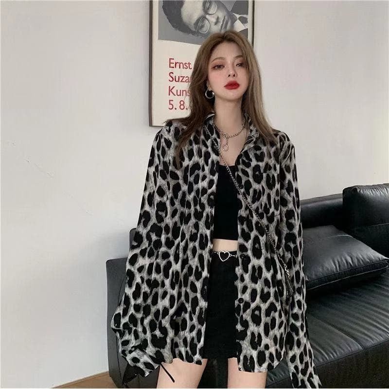 柄シャツ 柄シャツ 野性の輝き ヒョウ柄ゆったりシャツ
