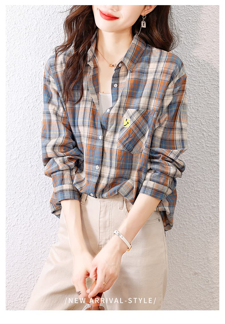 柄シャツ ポケット付きワイドチェックシャツ