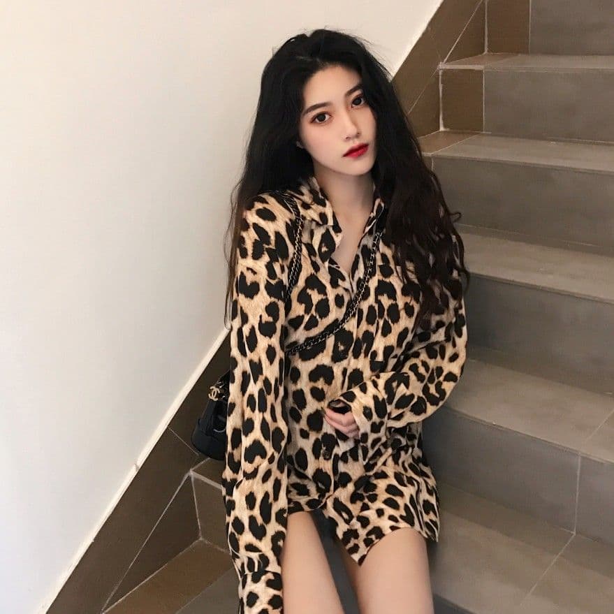 柄シャツ 柄シャツ 野性の輝き ヒョウ柄ゆったりシャツ