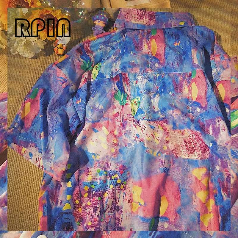 花柄シャツ 水彩タッチ花咲く芸術シャツ