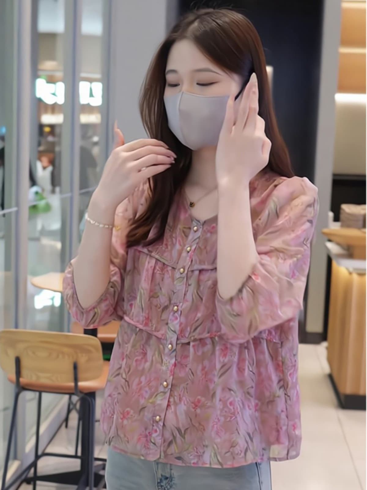 柄シャツ 柄シャツ 優美な花園ギャザーブラウス