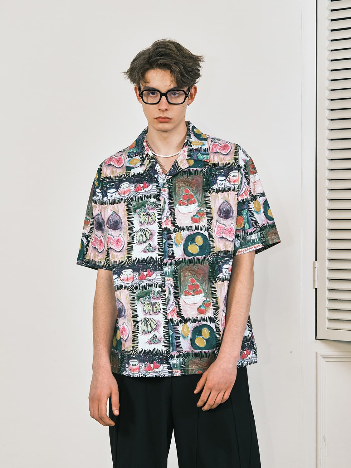 柄シャツ フルーツマーケット 絵画風総柄シャツ