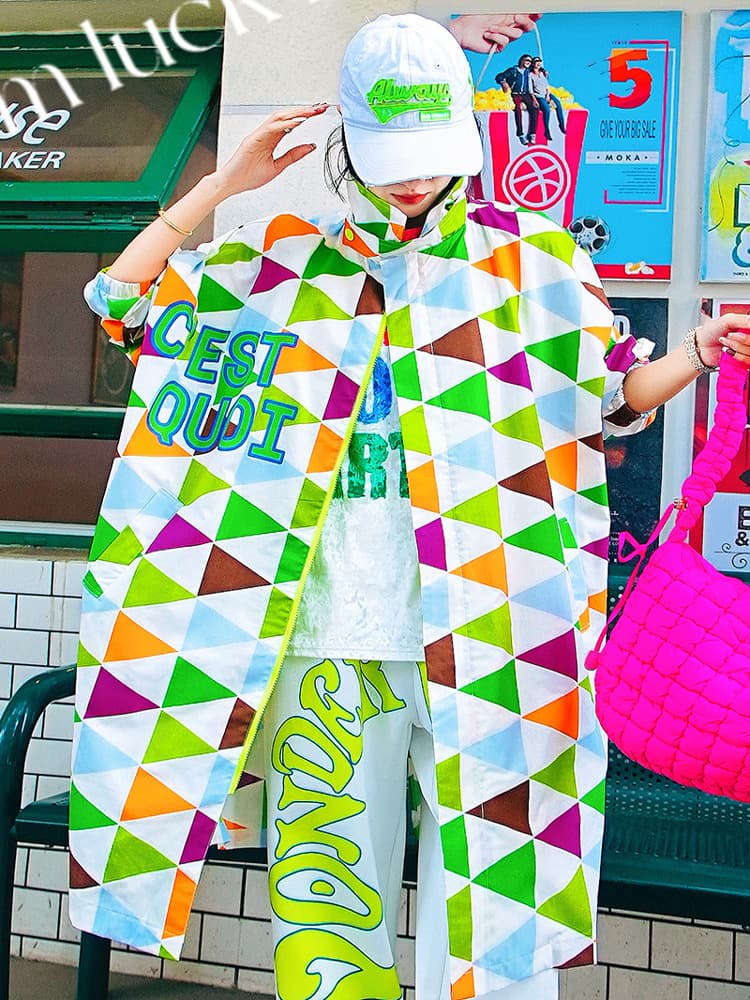 柄シャツ 幾何学模様ビビットアートシャツ