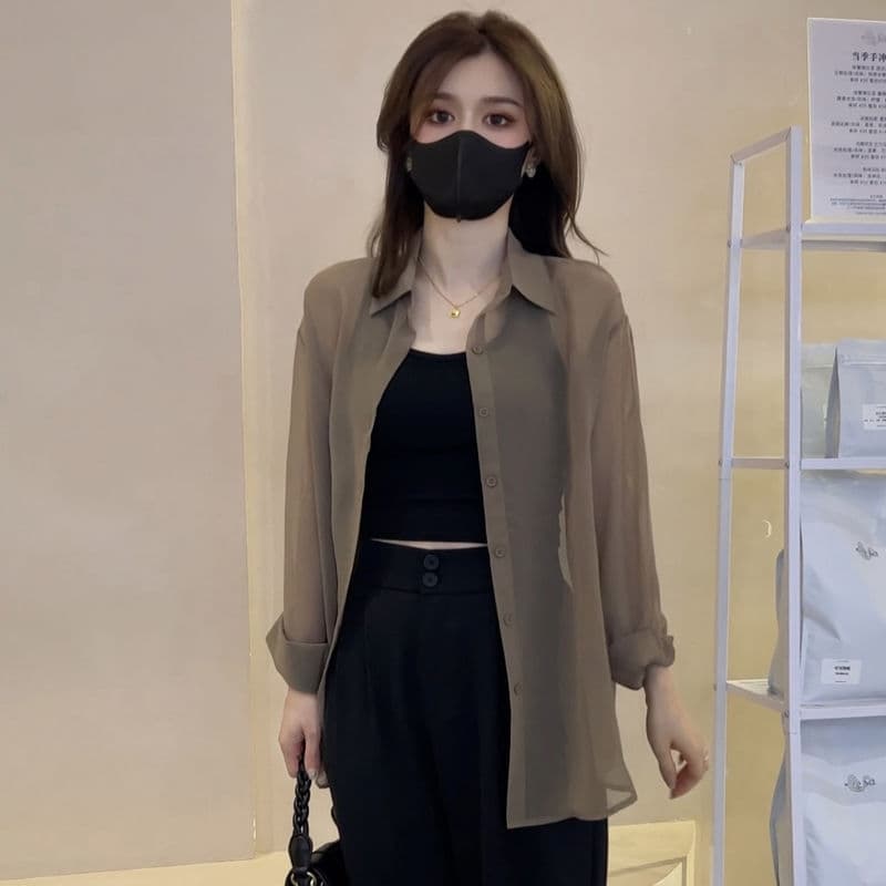 柄シャツ 透け感シアーシャツ