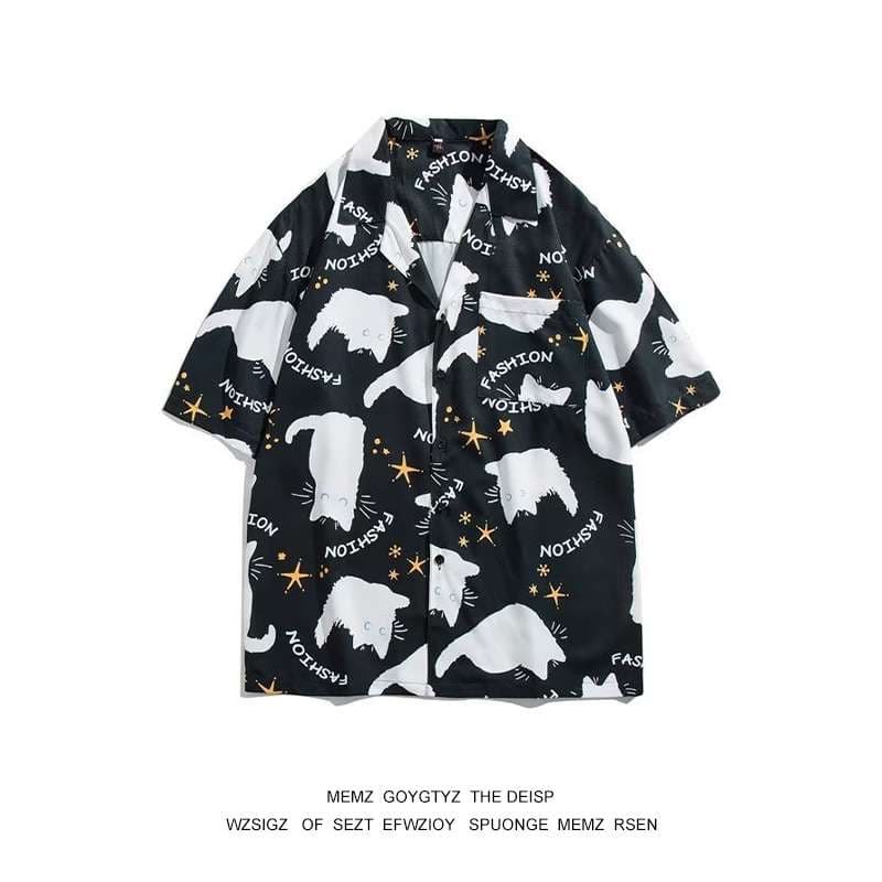 ゆるかわ黒猫 シルエット柄シャツ