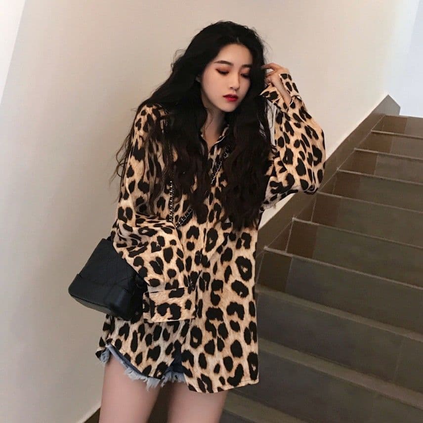 柄シャツ 柄シャツ 野性の輝き ヒョウ柄ゆったりシャツ
